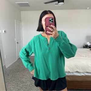 Green old navy waffle Henley